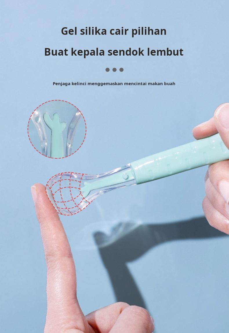 Sendok makan bayi berkepala dua, cocok untuk memberi makan buah dan bubur, desain sederhana