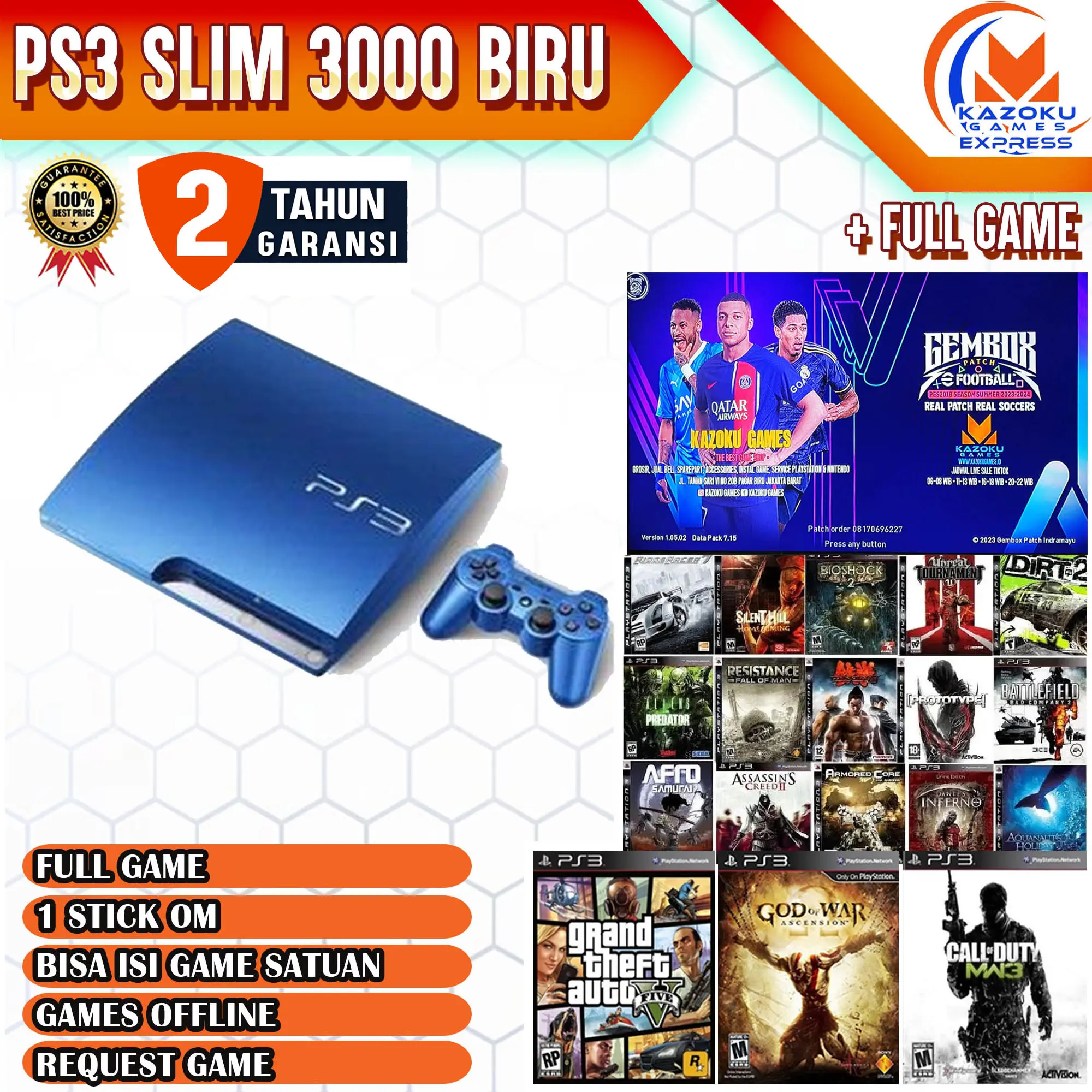PLAYSTATION PS3 SLIM SONY SERI 3000 BIRU LIMITED 160 500GB GARANSI 2 TAHUN