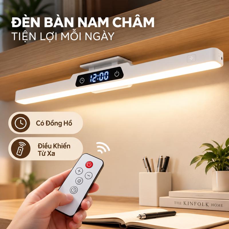 Đèn Bàn Nam Châm Kinfolk Home Có Đồng Hồ LED, Điều Khiển Từ Xa, Đèn Chiếu Sáng Đa Năng Tiện Lợi Cho Phòng Ngủ