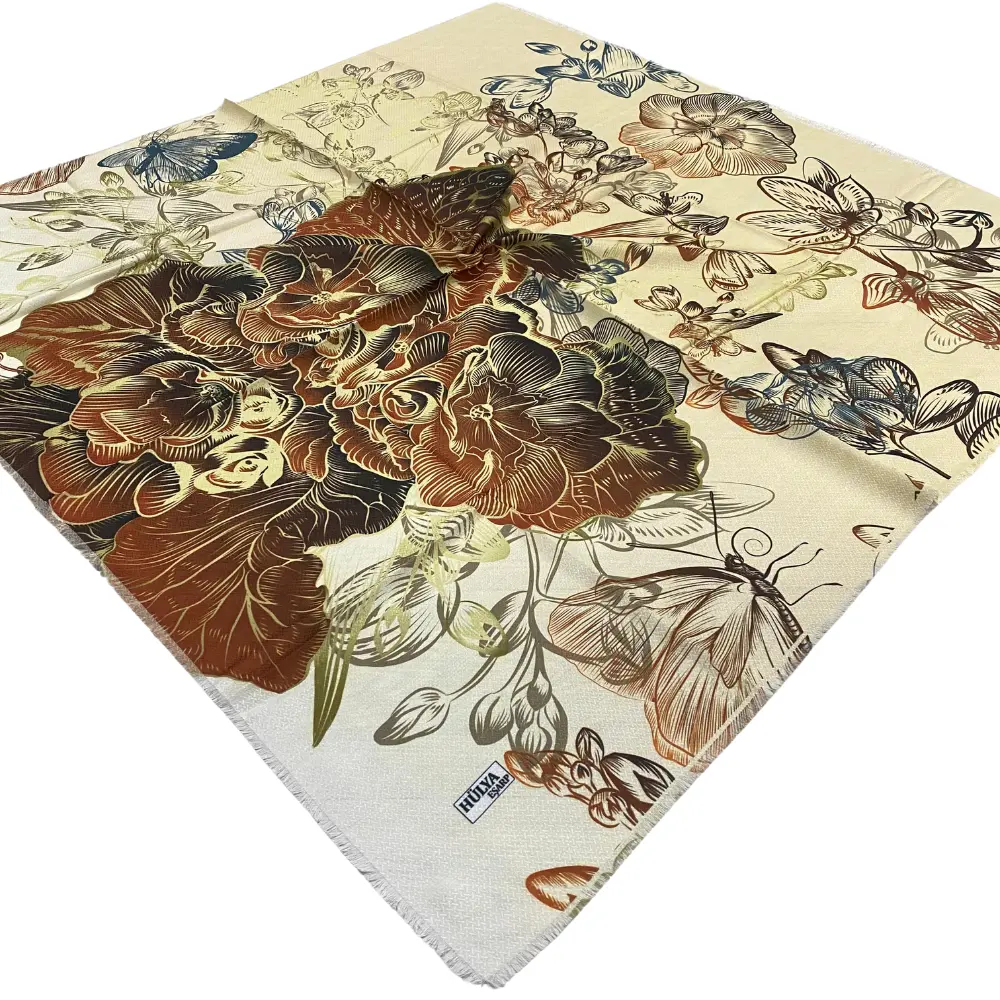 Hulya Hijab Segi Empat Rayon Katun Kilau 100cm HUL100K151 Bunga Abstrak Muslim Square Kerudung Voal