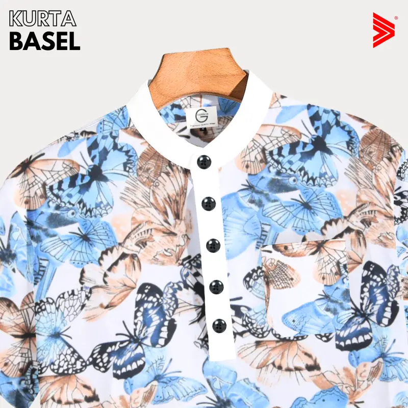 Tiagan99 Kemeja Koko Kurta Pria Shanghai Lengan Pendek Motif Biru Putih Bahan Katun Series Basel 4