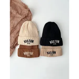 Topi kupluk bayi bahan rajut bordir BOSTON lucu keren ala korean | usia 2 bulan - 3 tahun