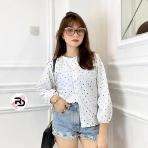 KAYOUNG BLOUSE POLKA putih onde MISAN BLOUSE ATASAN WANITA KOREAN STYLE Katun Putih