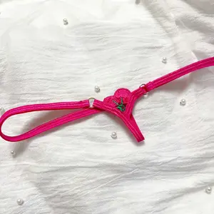 PRODUK TERBARU! Extra Mini Female Tback Crotchless Sexy Thong Hot Pink Cherries G-String Shorts Crotch Depth Sexy Erotic Women Underpants