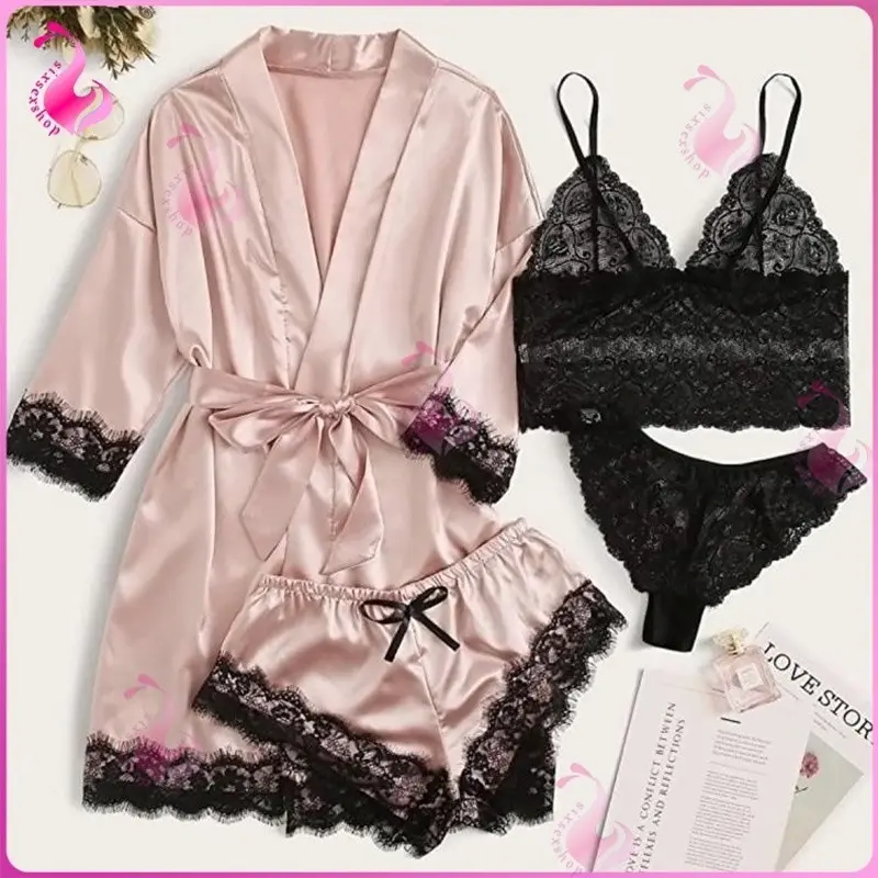Lingerie Sexy Kimono Silk Set Piyama Satin Baju Tidur Wanita Premium 884 Lingerie Set