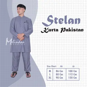 Stelan Koko Kurta Pakistan Pria Dewasa Lengan Panjang - OnetSet  Muslim Kurta Pakistan Model kancing Strip Saku Baju Katun