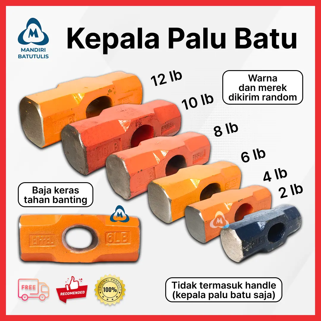 Kepala Palu Batu Godam Baja Tebal 2lb 4lb 6lb 8lb 10lb 12lb / Sledge Hammer Head untuk Pecah Batu Beton
