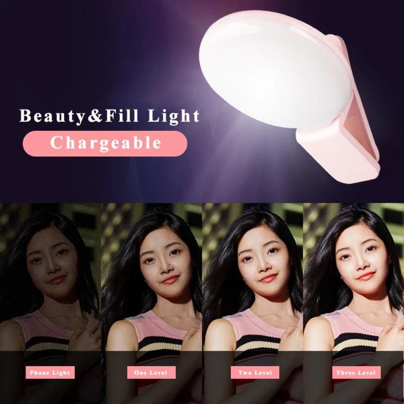 T140inbookin Portable LED Light Mobile Phone Mini Selfie Fill Light 3 Modes Rechargeable Selfie Ring Light Clip-on Brightness Make Up Phone Fill Lamp 4