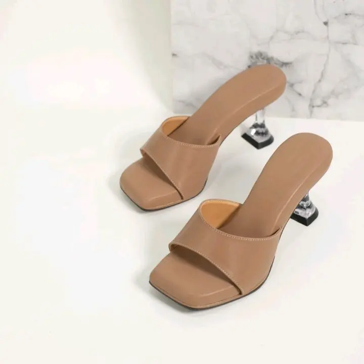SeleraIndah - Sandal Wanita Hak Kerucut 7 CM berbantalan empuk simple elegan heels graduation hils aqua Sendal princess 4 lebaran luxury shoes antiselip size 40 1