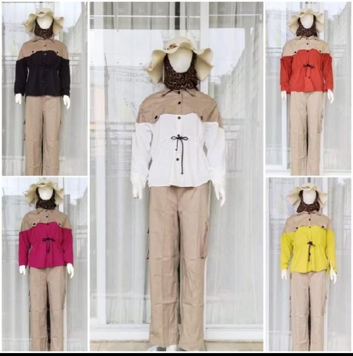 Setelan Cargo Wanita Baju Set Kombinasi Terbaru Celana Panjang Nyaman Katun dengan Detail Renda dan Kerah Turtleneck 8