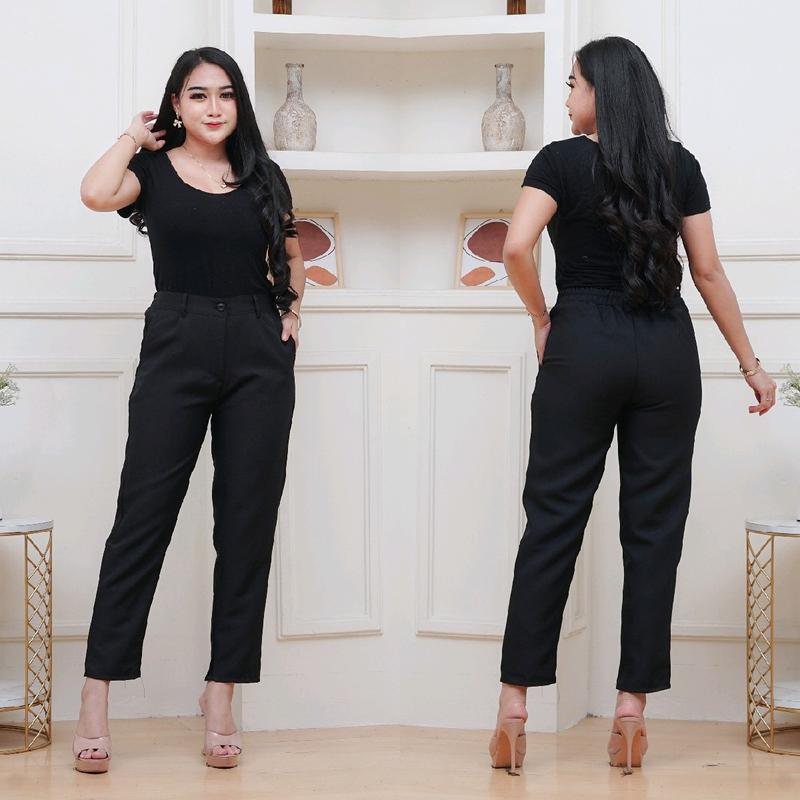 Celana kantor wanita high waist trousers semiwool 4