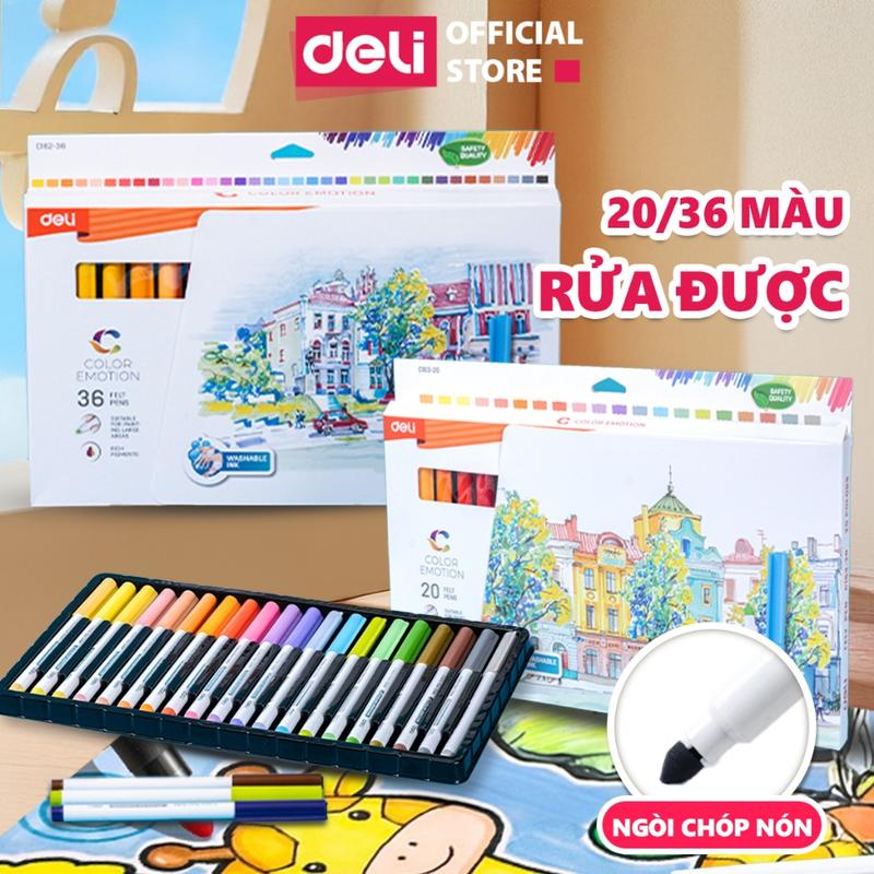 Bút lông màu Felt Pen Deli 20/36 màu - Màu an toàn có thể rửa được tô màu vẽ tranh đi nét học sinh chuyên nghiệp