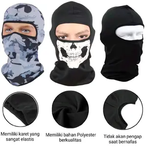 Masker Penutup Wajah Full Face Masker Ninja Pria Hitam Polos, Tengkorak Putih & Loreng Berbagai Motif Pengendara Motor