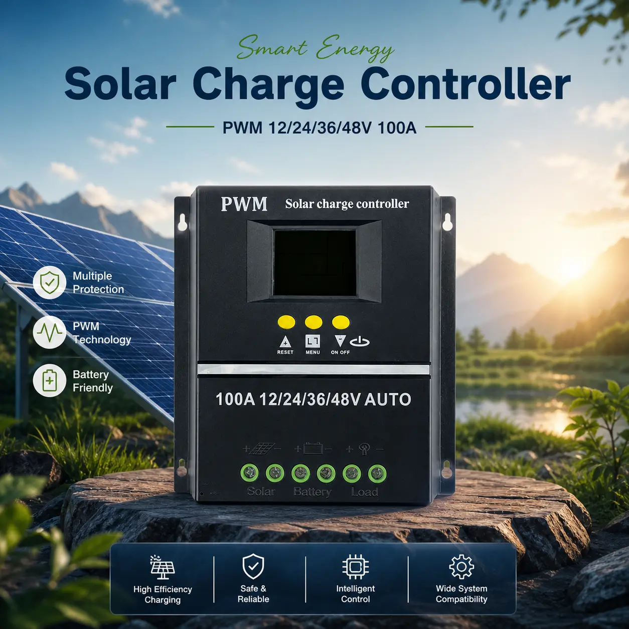SolaBright Solar Charge Controller PWM DualUSB Auto 12/24/36/48V 100A - SY48100A