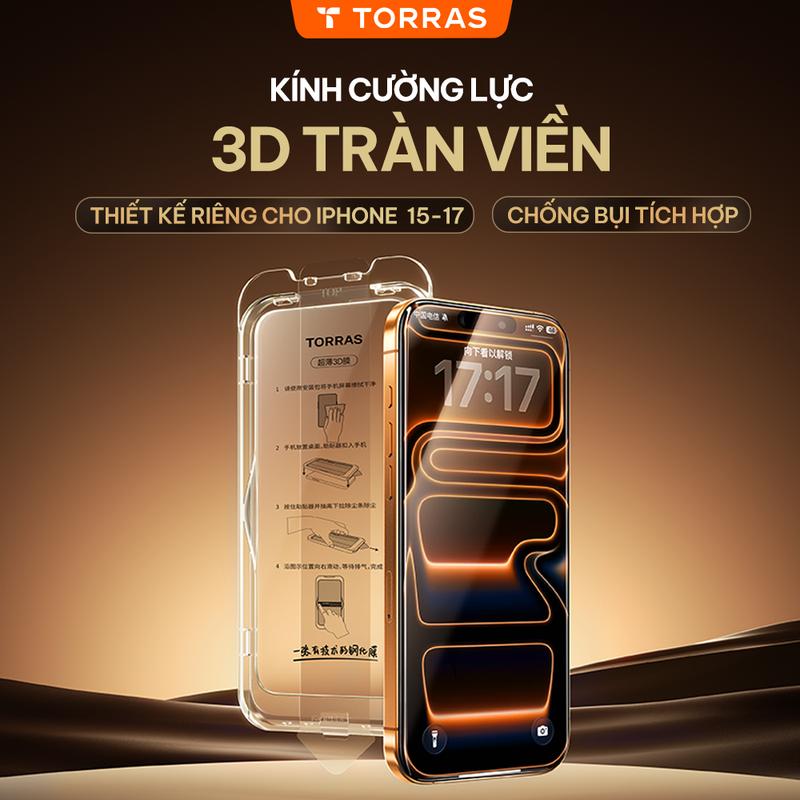   Kính cường lực Full màn Viền Đen  Dành cho iPhone 17-16-15 Kính cường lực 3D Viền Đen Full màn Che màng loa Không lẹm màn Không cấn ốp Mượt mà Hạn chế bám vân tay Kèm khung tự dán Kèm dụng dụ lắp đặt Dễ dàng lắp đặt 