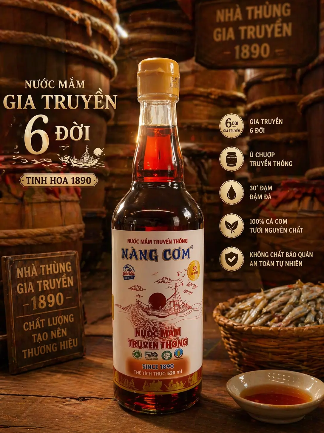 Cốt Nhĩ Nước mắm cá cơm Sọc Đỏ- 30N 520ml – Nước Mắm Dùng Ăn Liền, Vị Mặn Vừa Cho Cả Gia Đình