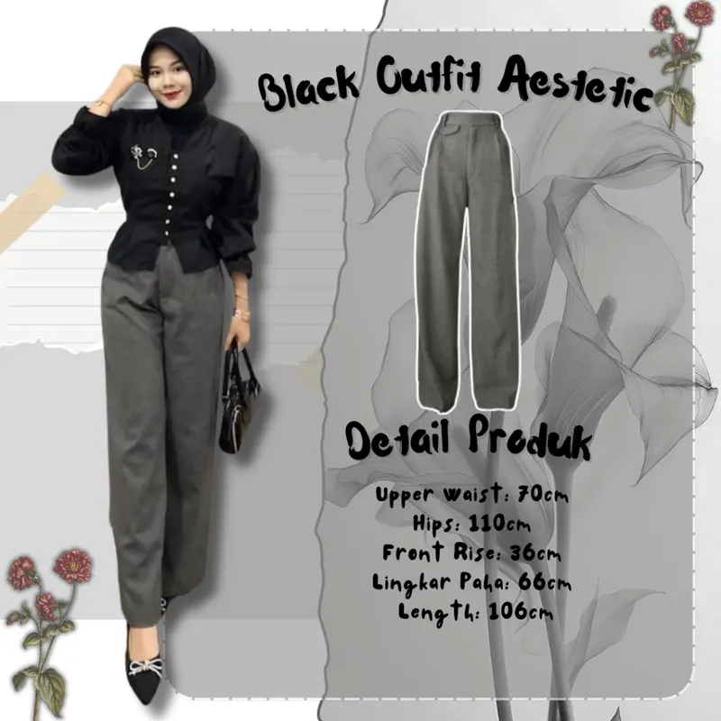 OOTD One Set 3in1 Cewek Black Mamba Kekinian BLOUSE KOREA & PANTS Celana FREE JILBAB POLOS Bell4 2