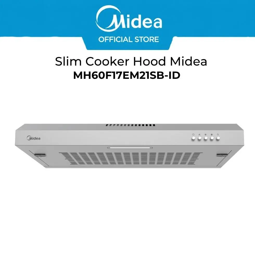 Midea Cooker Hood 60cm 38W  Slim Hitam & Stainless - MH60F17EM21BB-ID / MH60F17EM21SB-ID | Filter Aluminium, 3 Kecepatan, LED Light