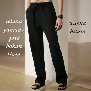 celana panjang pria bahan linen primium celana katun celana polos hitam navy abu gelap krem celana harian