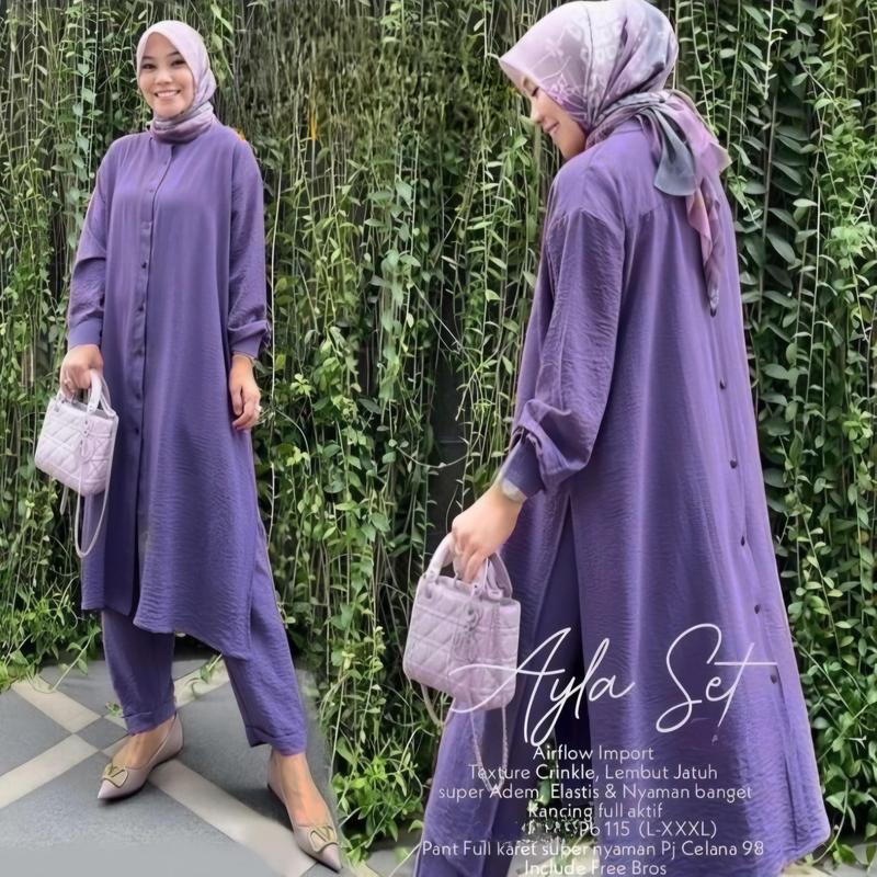 MUMU - (BAHAN TEBAL) Veronaaa Set Setelan Crinkle Wanita Muslimah Kekinian by Mumu Fashion Grosir Solo Nyaman Dipakai Baju Atasan dan Celana Airflow 3