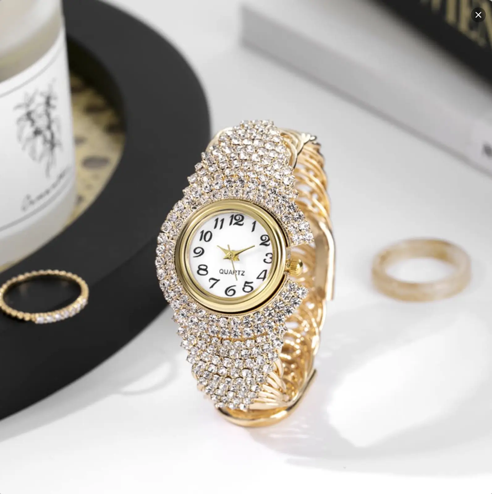 Jam Tangan Kuarza, Fesyen Elegan, Untuk Wanita dan Gadis, Reka Bentuk Berkilauan, Aksen Berlian Penuh