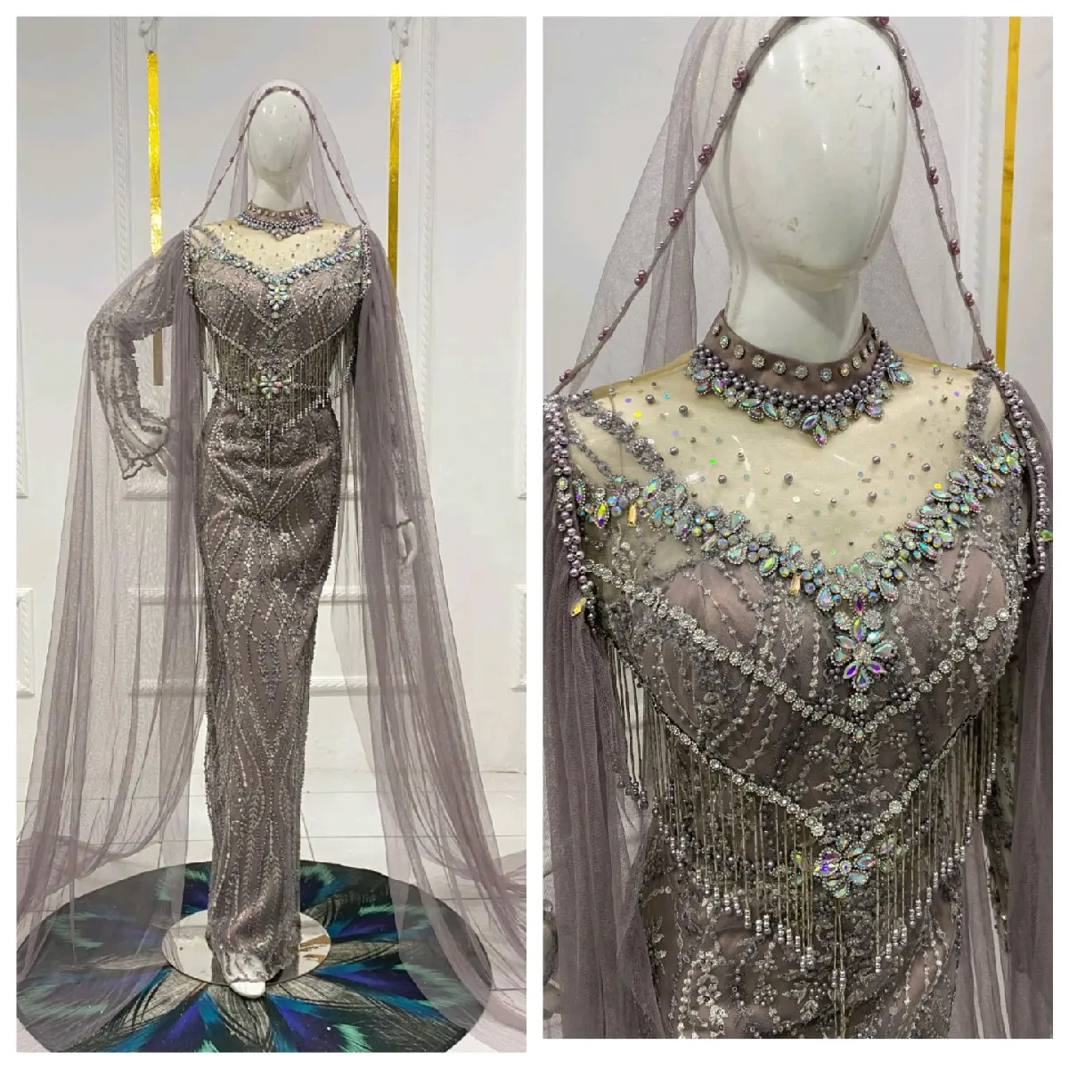 gaun pengantin model span warna taro