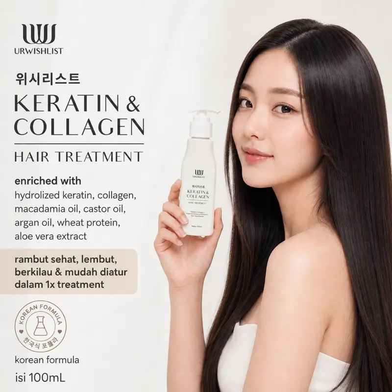 URWISHLIST KERATIN & COLLAGEN HAIR TREATMENT 100ML | KERATIN TREATMENT Haircare Perawatan KERATIN ANTI FRIZZ