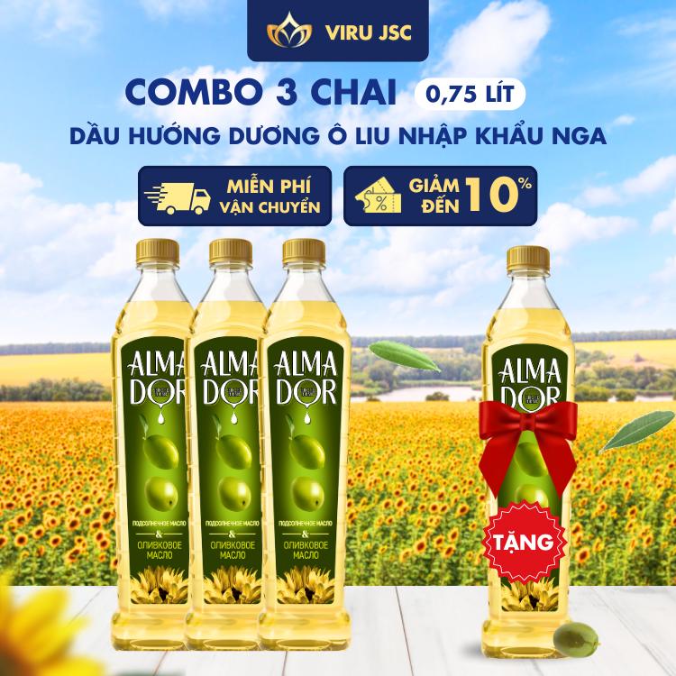 [COMBO 3 TẶNG 1] - Dầu ăn cao cấp ALMADOR 750ml - Ô Liu Tỏi đen Húng & Hướng Dương- Nhập khẩu Nga chính hãng