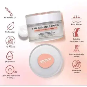 BIOKOS Pro Radiance Biotic All Day Moisturizer Cream Gel Tanpa Minyak Mineral Paraben Alkohol pH Seimbang Ringan dan Tidak Lengket Pilihan Variannya Skin kulit wajah kombinasi vitamin e toner pemutih Triple Care omela foaming sabun cuci