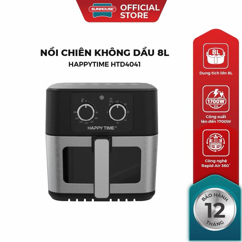 Nồi chiên không dầu 8L HappyTime HTD4041 - Dung tích lớn 8L - Công nghệ Rapid Air giảm 80% dầu - Cửa sổ khoang chiên