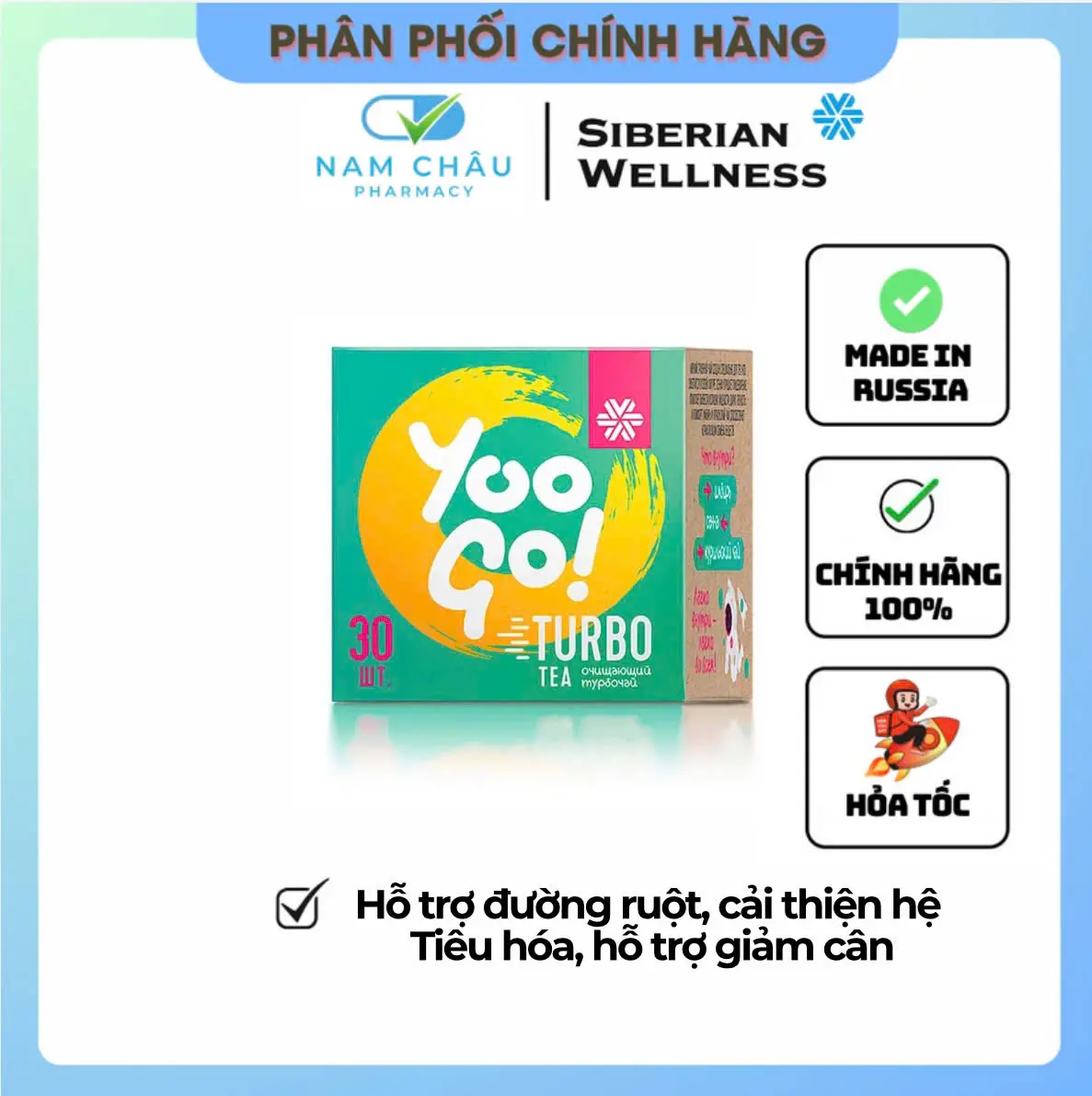 Trà thảo mộc siberian YOO GO Turbo tea, hỗ trợ đường tiêu hóa - Hộp 30 túi