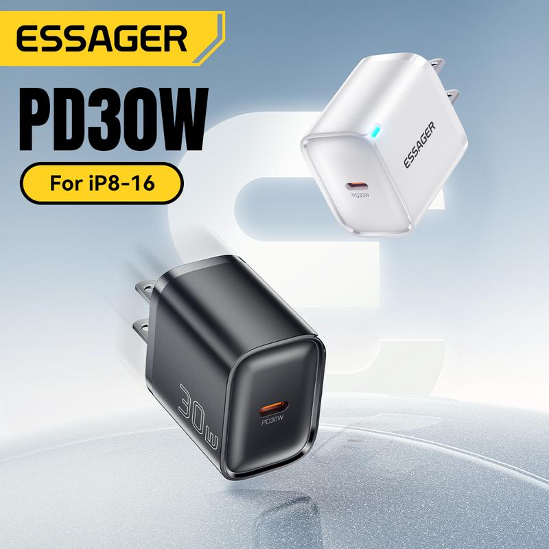 Essager PD 30W Fast Charger Type-C Portable Fast Charger for Samsung iP 15 16 Tablets Fast Charging