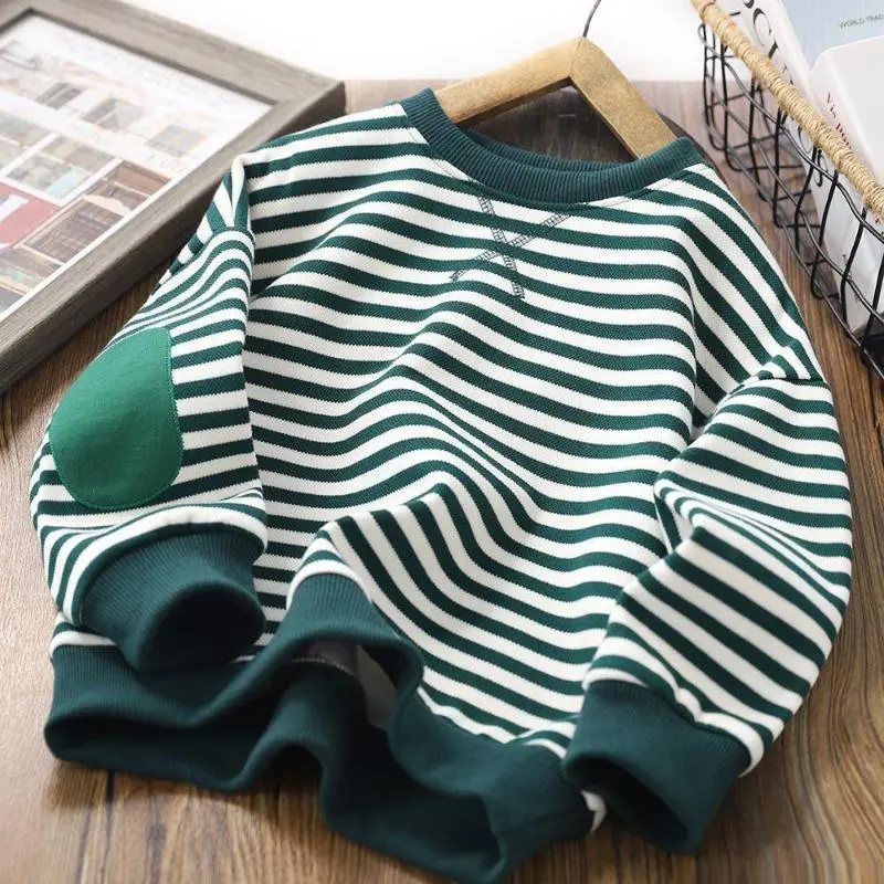 Áo Len Chui Đầu Sọc Preppy Hàn Quốc Sành Điệu, Có Lót Lông Cừu, Lý Tưởng Cho Bé Trai Và Bé Gái, Cỡ 110-160Cm