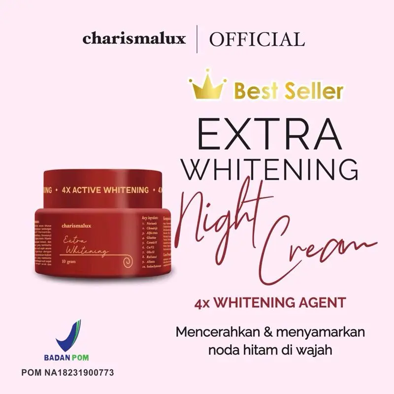 EXTRA WHITENING NIGHT CREAM CHARISMALUX skincare wajah mencerahkan kulit wajah
