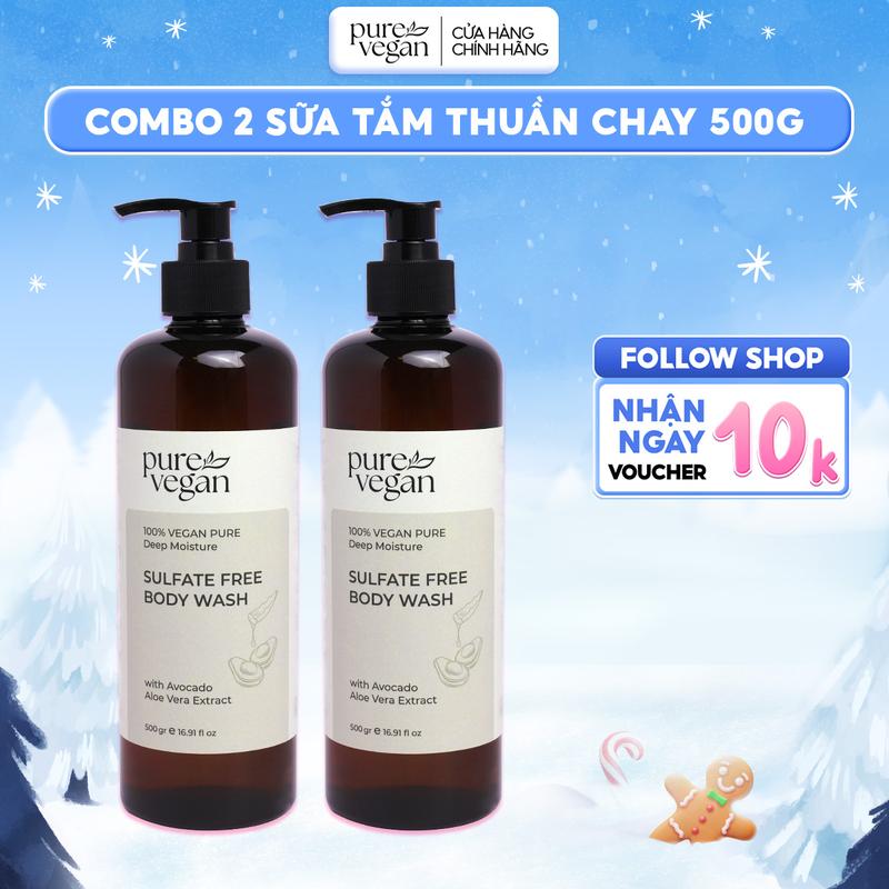 Combo 2 Sữa Tắm Thuần Chay Pure Vegan Hương Thơm Thảo Mộc Làm Sáng Da Cấp Ẩm & Dưỡng Da 500ml - Phù Hợp Da Nhạy Cảm