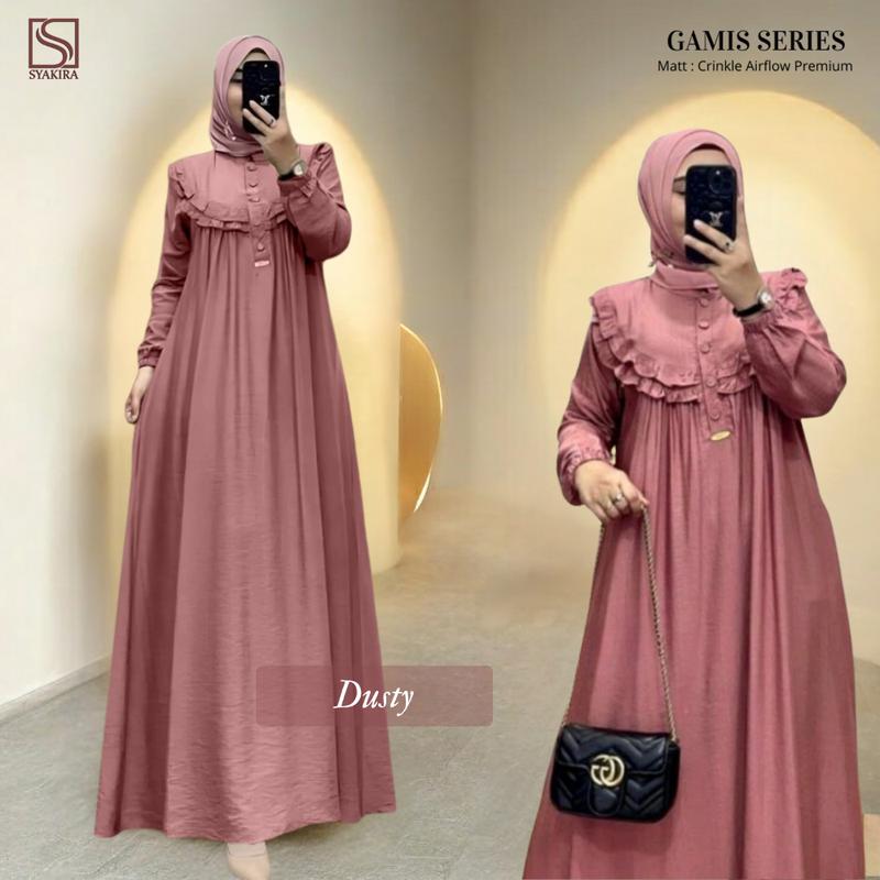 Gamis Lebaran 2025 Bahan Crinkle Airflow Premium Dress Muslim Panjang Motif Renda 5