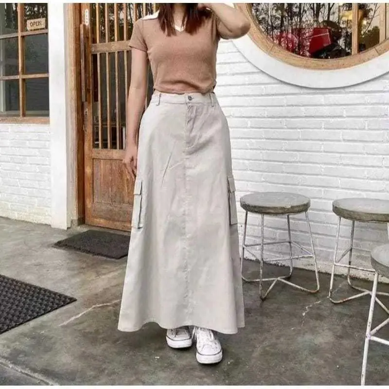 ROK CARGO WANITA PANJANG TERBARU | ROK KOREAN STYLE KEKINIAN | ROK CARGO WANITA JUMBO Karet Stretch Standar Mini