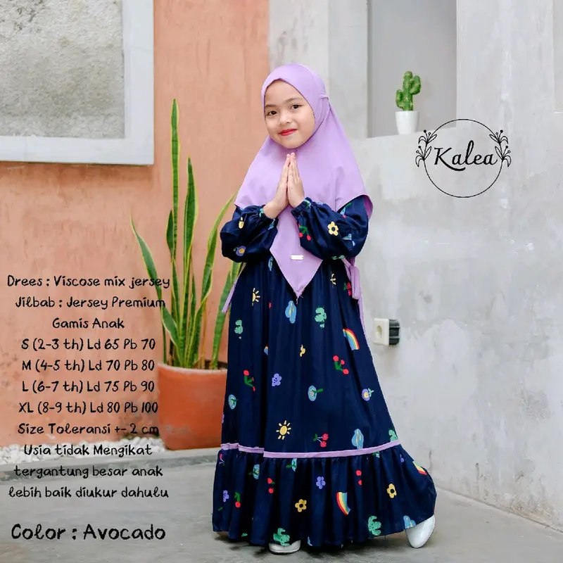 KALEA GAMIS ANAK SET JILBAB BAJU MUSLIM FREE HIJAB INSTAN USIA 23456789 tahun alzeta 3
