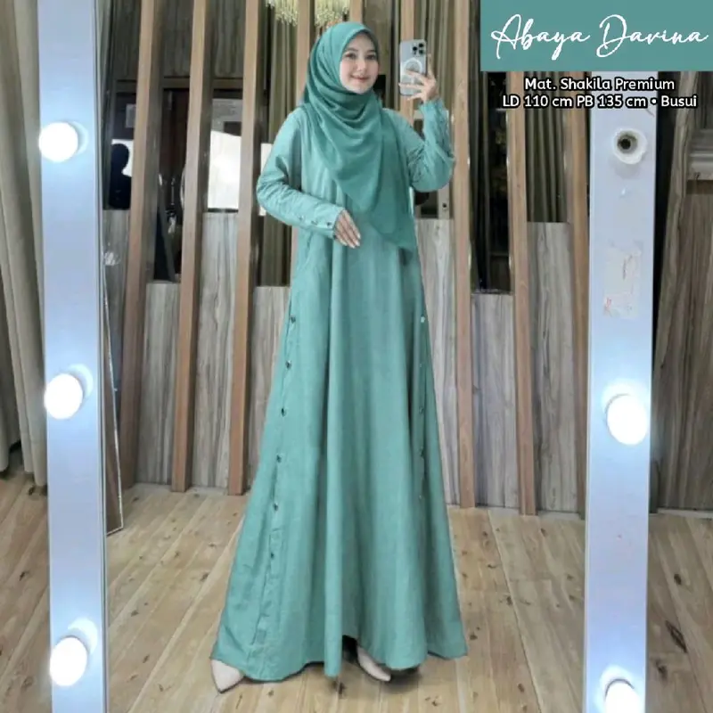 Gamis Abaya Davina Bahan Shakila Premium Busui Lengan Kancing - Mewah, Lebaran, Dewasa, Dress, Pesta, Maxi, Muslim, Syari, Remaja, Wanita muslimah 2