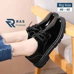 RAS Footwear - Sepatu Low Boots Wanita Big Size Jumbo  40-45 Docmart Oxford Hitam Glossy
