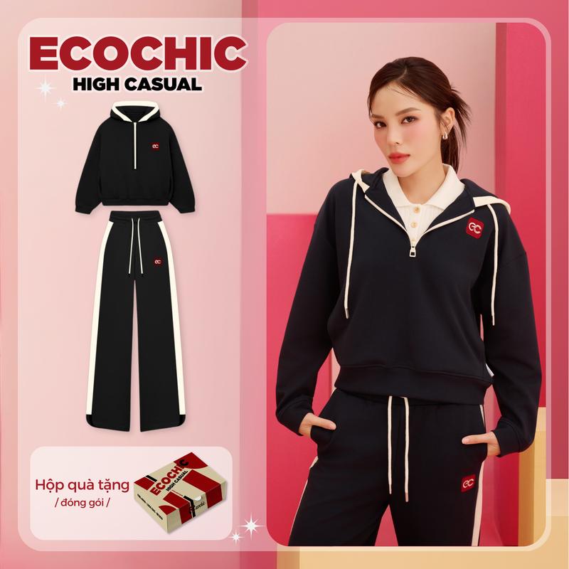Set Bộ Hoodie Mũ ECOCHIC Set Áo Khoá Kéo Mũ Quần Dài Chất Liệu Cao Cấp Chính Hãng Ecochic B181