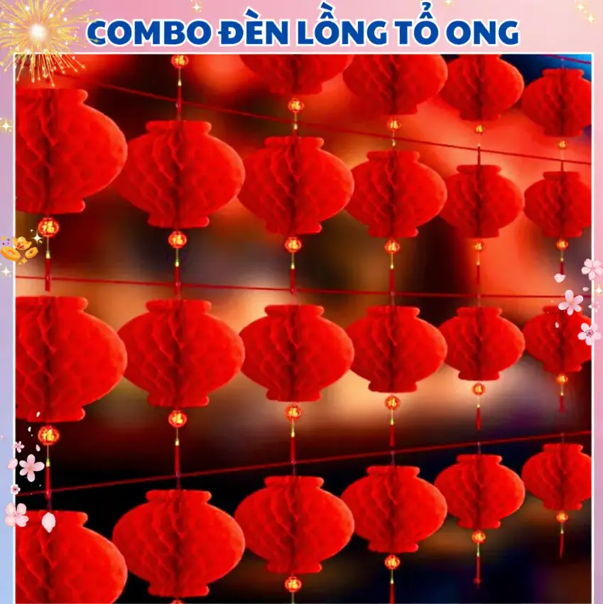 Combo 50/100 Chiếc Lồng Đèn Đỏ Tổ Ong Treo Trang Trí Tết Cổ Truyền Năm Mới Phong Cách Lễ Hội Truyền Thống Phương Decor