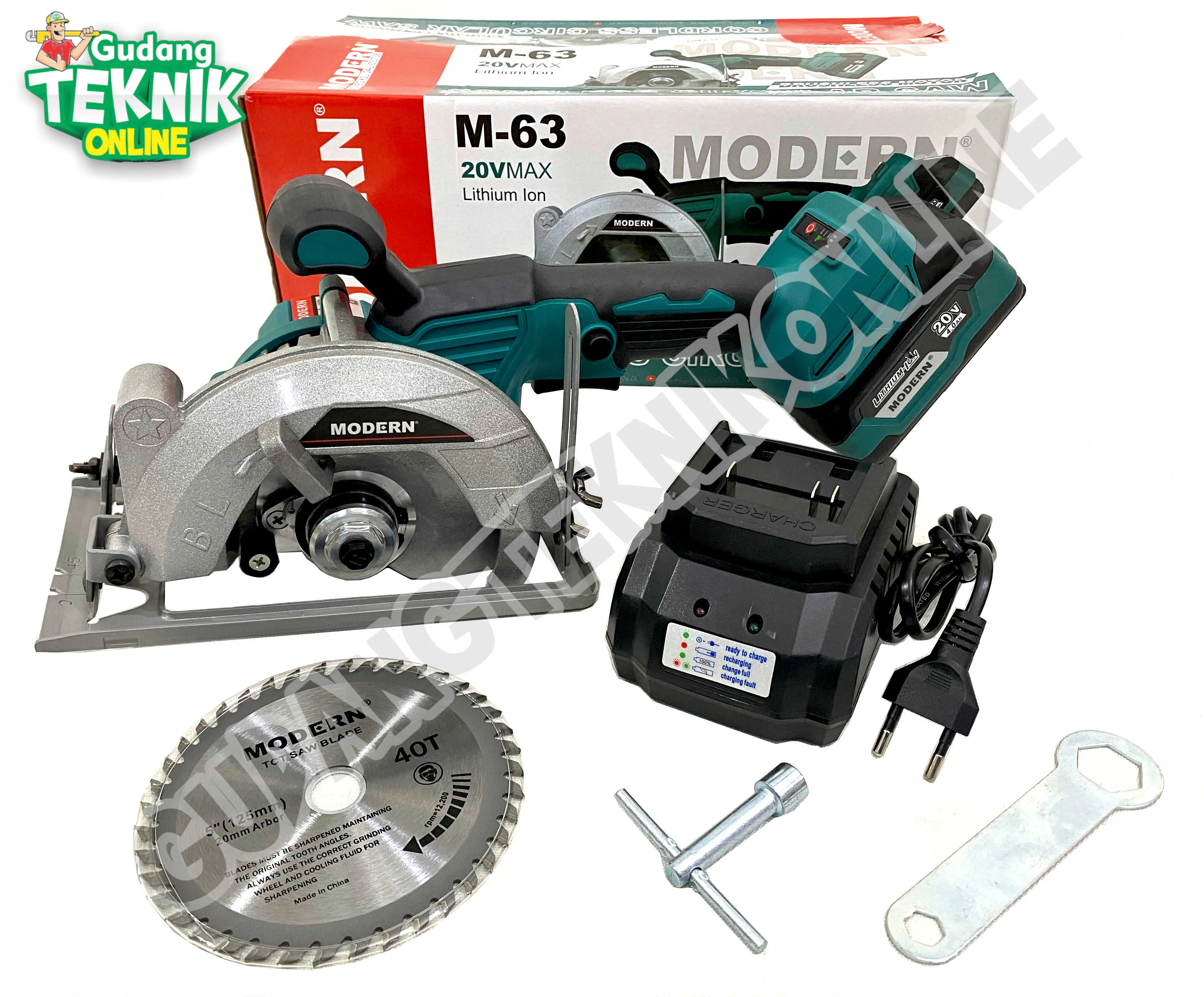Mesin Circular Saw 5" CORDLESS M63 MODERN 20V / Sirkel Circular Saw 5 Inch BATTERY BATERAI M 63 - Mesin Pemotong Potong Gergaji Kayu M63 MODERN