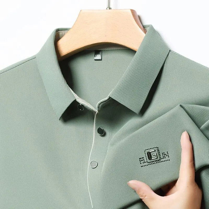 New men's trendy plain polo shirt Skin friendly, soft, breathable and comfortable top Loose casual commuting versatile shirt