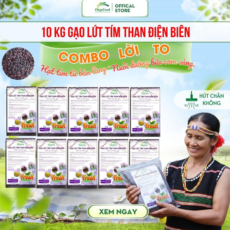 10kg Gạo lứt tím than Đen dẻo Điện Biên không cần ngâm gạo lức tím than Orgafood EAT CLEAN ăn thực dưỡng healthy