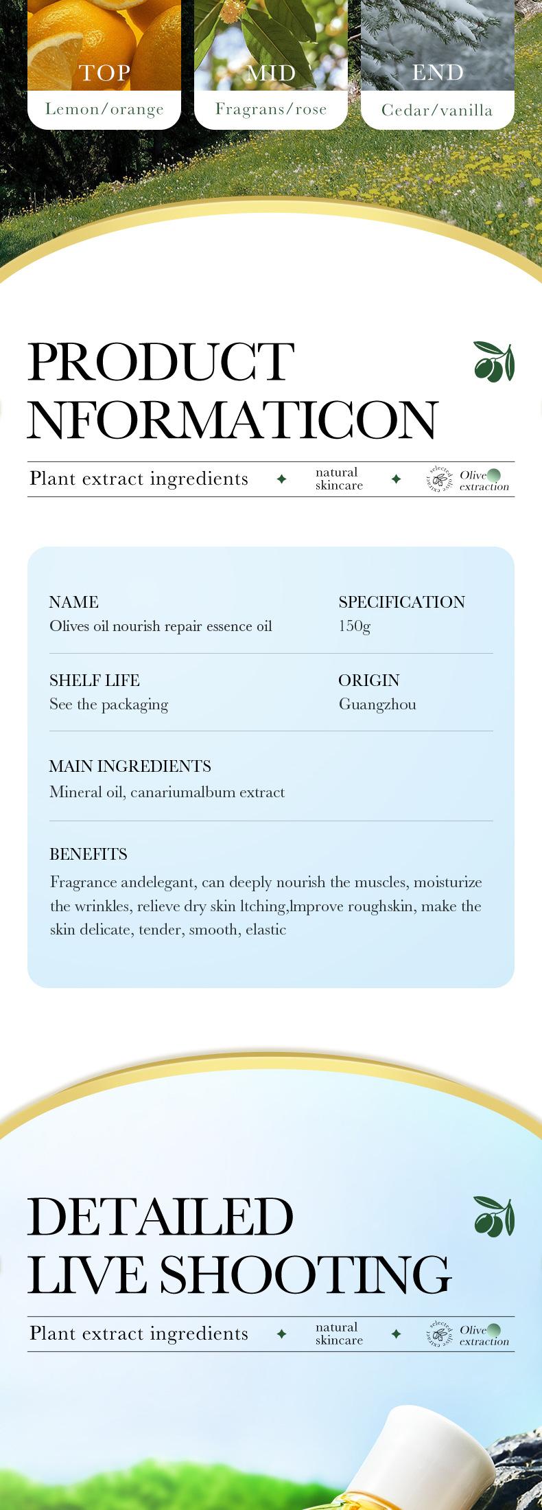 Product Introduction of 【Mua 1 tặng 1】Dầu Ô Liu Tự Nhiên Nguyên Chất, Tinh Dầu Phục Hồi Nuôi Dưỡng, Dầu Mát Xa Dưỡng Ẩm, Làm Trắng, Chăm Sóc Da, Thích Hợp Cho Toàn Thân, 150Ml Massage 9