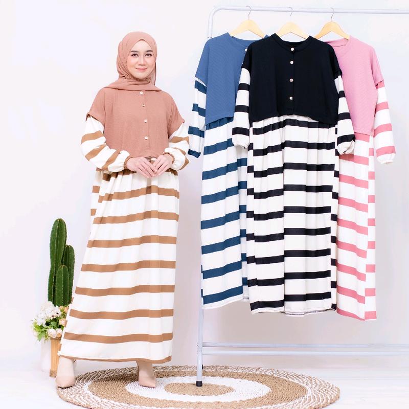 Tania Dress Gamis Salur Knit Gamis Murah Gamis Daily Gamis Busui Terbaru 9
