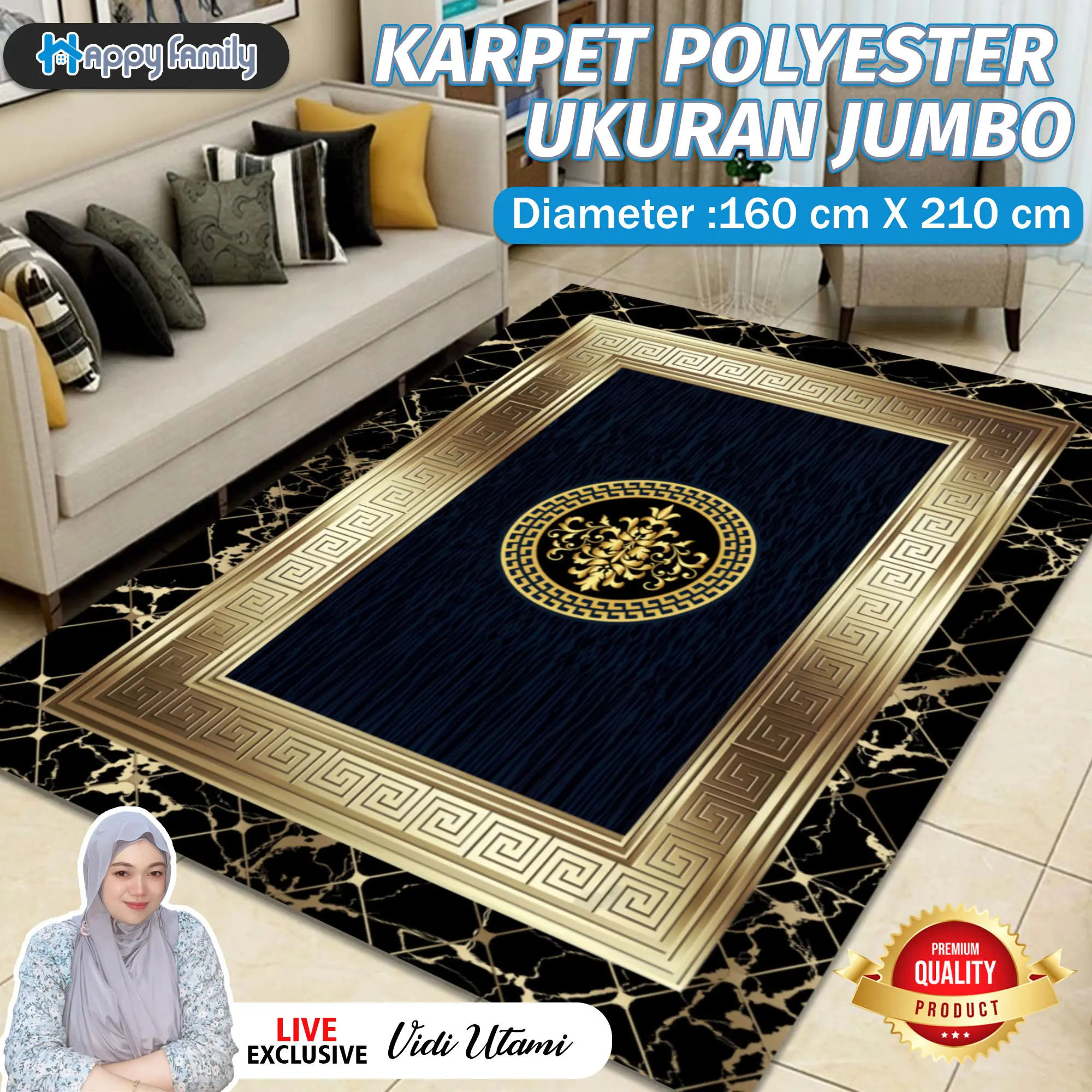 (HF) X VIDIA UTAMI Karpet Polyester Jumbo UK 160x210CM Motif Aesthetic HIGH QUALITY