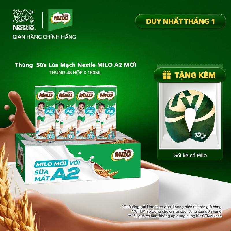   Mới  Nestlé VN Thùng Sữa Lúa Mạch Nestle MILO Sữa A2 MỚI chứa Đạm quý A2  12x4x180ml  - LS2 