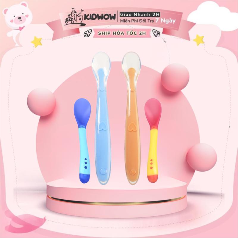 [combo 2 thìa ăn dặm] Set thìa báo nóng + thìa silicon siêu mềm cho bé ăn dặm